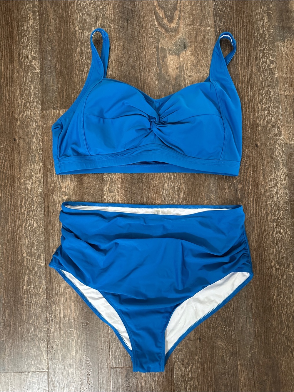 Blue Twist-Front High-Waist Swim Suit Set 20W